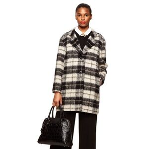 Kate Spade Woodland Check Plaid Coat Wool Mohair Pea Coat sz 0